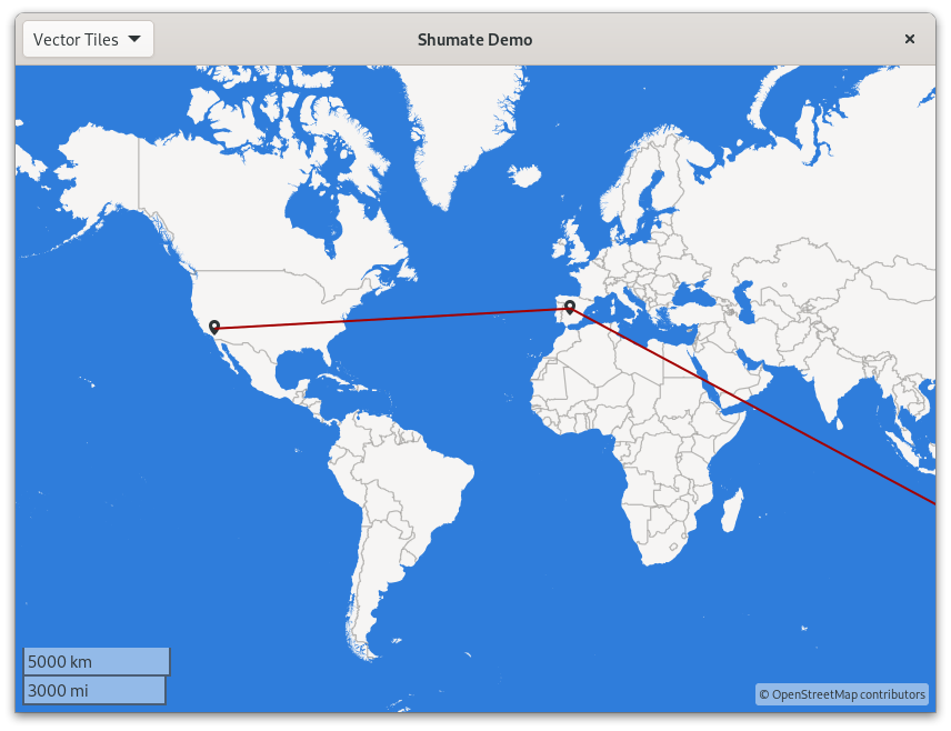 A demo showing a world map with continents and borders